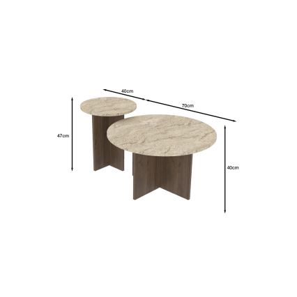Sæt med 2 sofaborde PURO Ø 40/70 cm valnød/beige