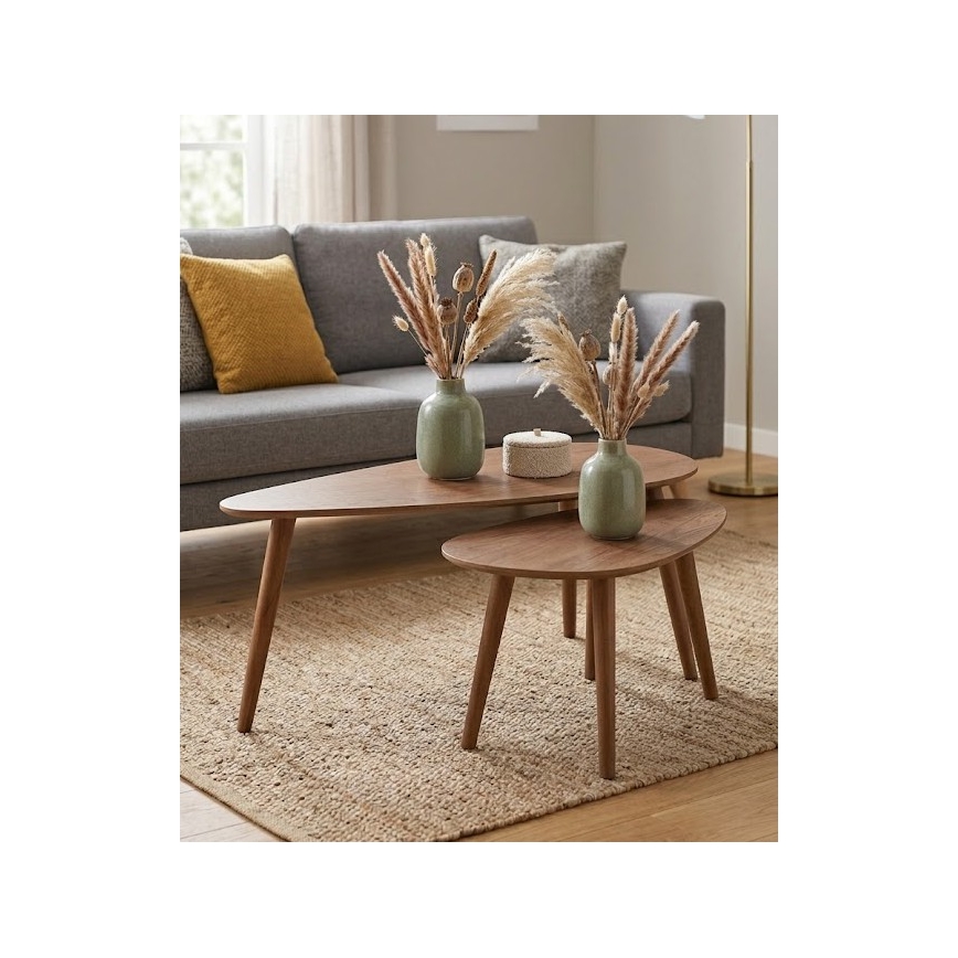 Sæt med 2 sofaborde SOLE 60/80x30/40 cm i valnød