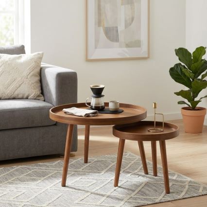 Sæt med 2 sofaborde VERDE, Ø 60/38 cm, valnød