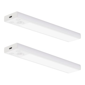 Sæt med 2 stk. genopladelige LED-møbellygter med bevægelses- og skumringssensor VIRO LED/1W/3,7V 800 mAh 3000/4000/6500K 20 cm hvid