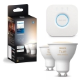 Sæt med 2 stk. LED-dæmpbare pærer Philips Hue WHITE AMBIANCE GU10/4,2W/230V 2200-6500K + Hue Bridge
