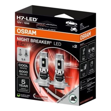 Sæt med 2 stk. LED-forlygtepærer NIGHT BREAKER SPEED H7 PX26d/16W/12V 6000K - Osram