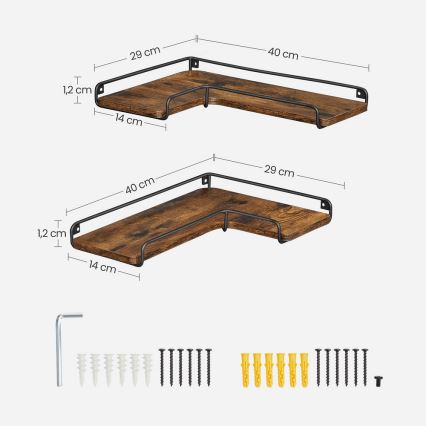 Sæt med 2 væghylder SHELFY 40x10x29 cm brun/sort
