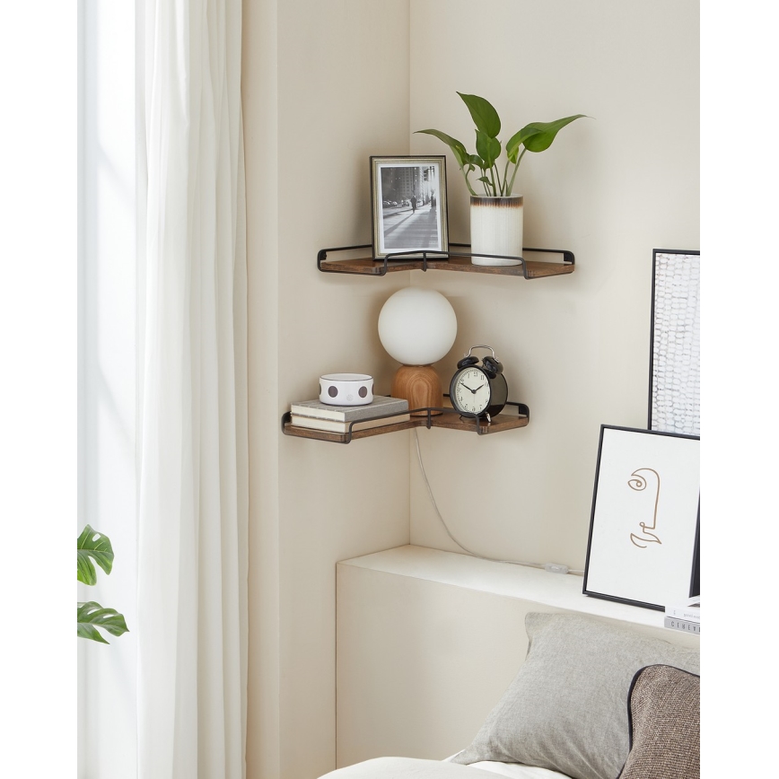 Sæt med 2 væghylder SHELFY, brun/sort