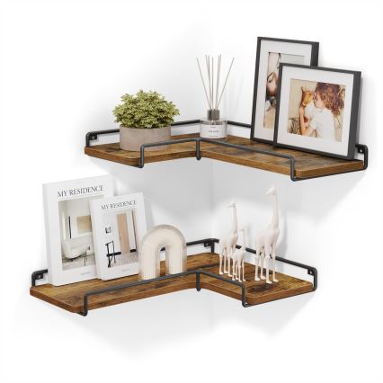 Sæt med 2 væghylder SHELFY, brun/sort