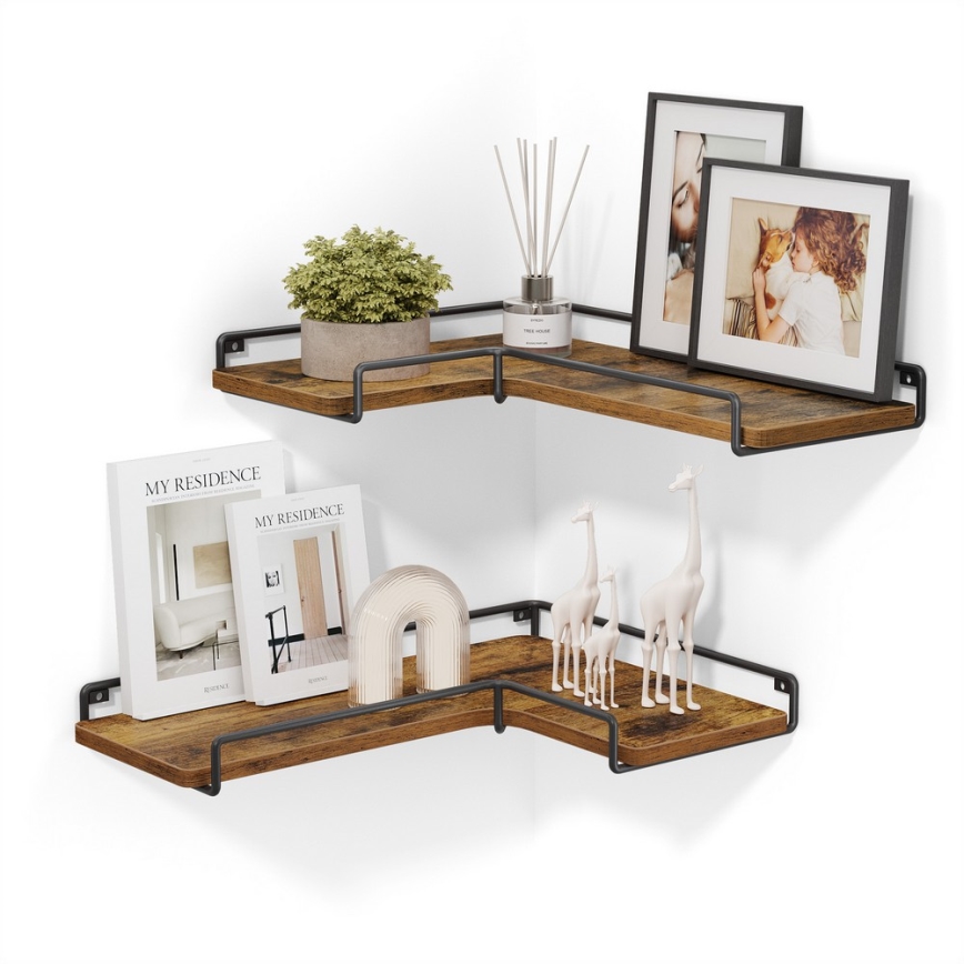 Sæt med 2 væghylder SHELFY, brun/sort