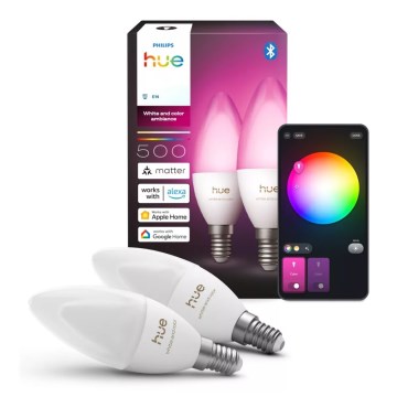 Sæt med 2x LED RGBW dæmpbare pærer Philips Hue White And Color Ambiance B39 E14/3,7W/230V 1000-20000K