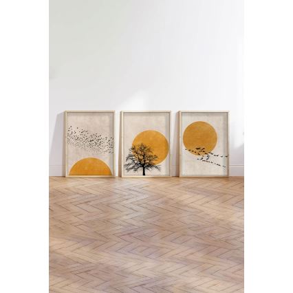 Sæt med 3 billeder i fotorammer 50x70 cm, beige/orange
