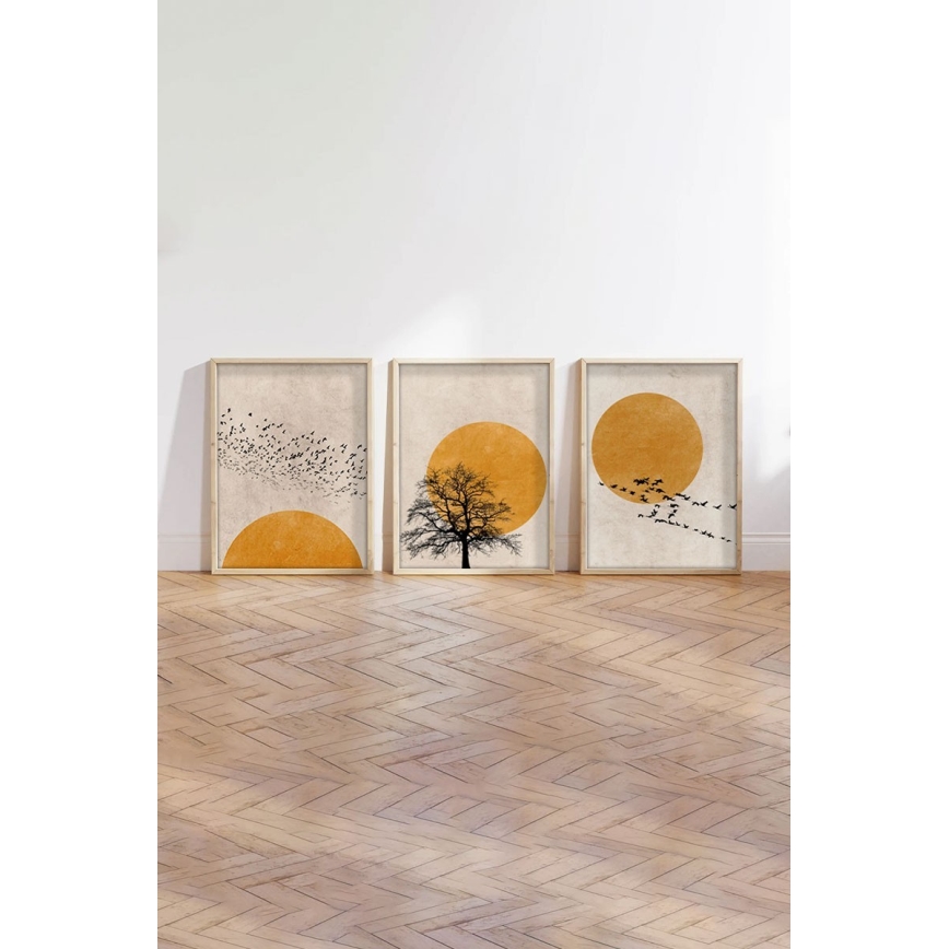 Sæt med 3 billeder i fotorammer 50x70 cm, beige/orange