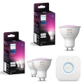 Sæt med 3 dæmpbare Philips Hue WHITE AND COLOR AMBIANCE RGBW GU10-pærer 4,2W/230V 2000-6500K + Hue Bridge