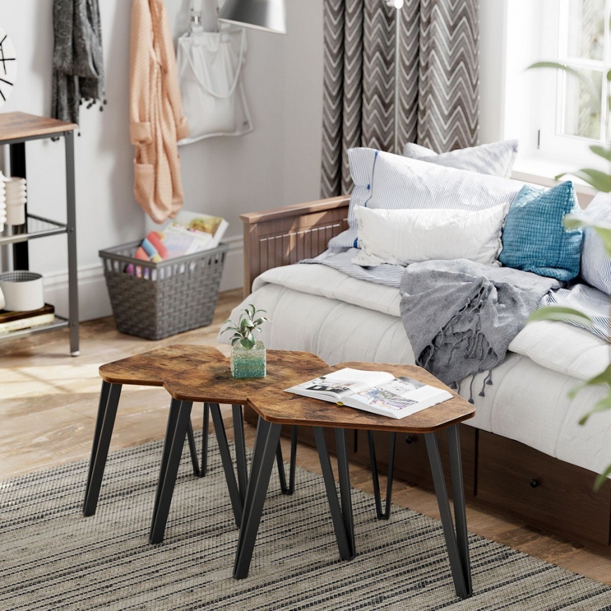 Sæt med 3 ELDUR sideborde, brun/sort