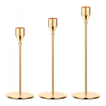 Sæt med 3 elegante lysestager i guld