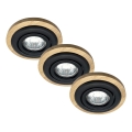 Sæt med 3 indbygningsspots TOBBY, 1x GU10/20 W/230 V, Ø 11,5 cm, eg/sort