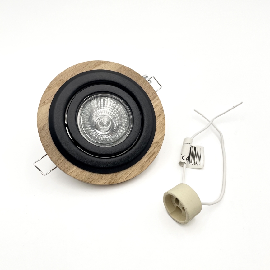 Sæt med 3 indbygningsspots TOBBY, 1x GU10/20 W/230 V, Ø 11,5 cm, eg/sort