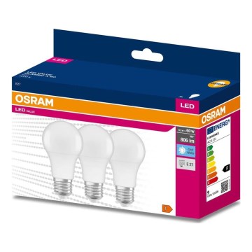 Sæt med 3 LED-pærer A60 E27/8,5W/230V 6500K - Osram