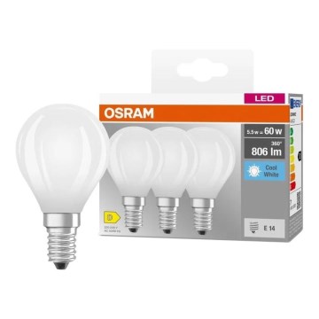 Sæt med 3 LED-pærer BASE CLASSIC FILAMENT E14/5,9W/230V 4000K - Osram