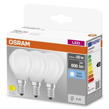 Sæt med 3 LED-pærer BASE CLASSIC FILAMENT E14/5,9W/230V 4000K - Osram