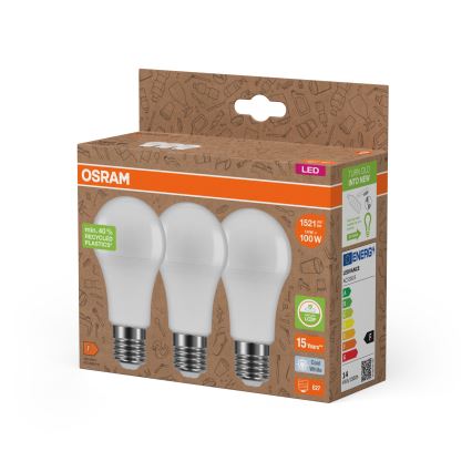 Sæt med 3 LED-pærer i genanvendt plast A100 E27/14W/230V 4000K - Osram