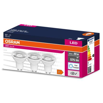 Sæt med 3 LED-reflektorpærer PAR16 GU10/6,9W/230V 6500K 60° - Osram
