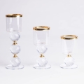 Sæt med 3 lysestager, guld/klart glas