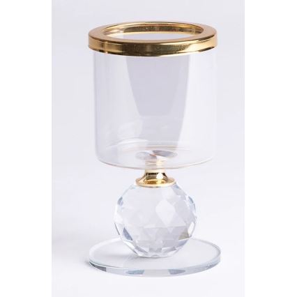 Sæt med 3 lysestager, guld/klart glas