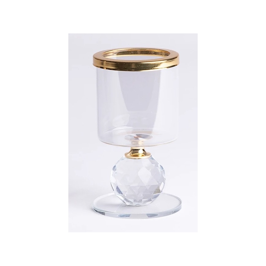 Sæt med 3 lysestager, guld/klart glas