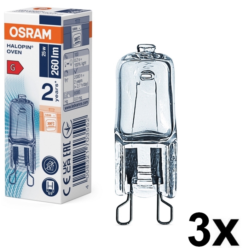 Sæt med 3 ovnpærer HALOPIN G9/25W/230V 2700K - Osram