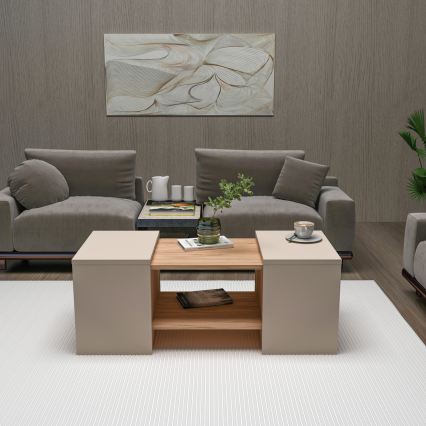Sæt med 3 sofaborde SOLIS 45/45/100x30/30/40 cm beige/gran