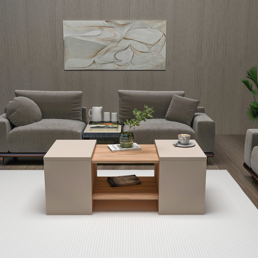 Sæt med 3 sofaborde SOLIS 45/45/100x30/30/40 cm beige/gran