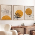 SÆT MED 3 stk. billeder i fotorammer 50x70 cm beige/gul