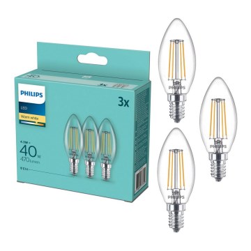 Sæt med 3 Vintage LED-pærer Philips B35 E14/4,3W/230V 2700K