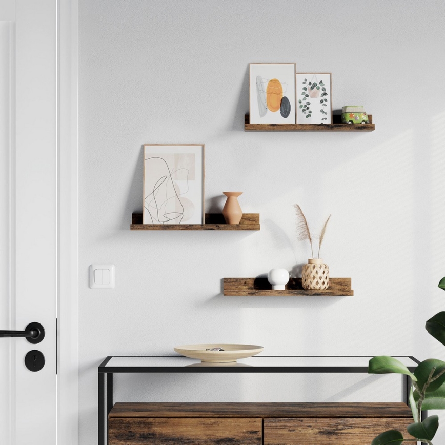 Sæt med 3 væghylder SHELFY 38 x 5 x 10 cm, brun