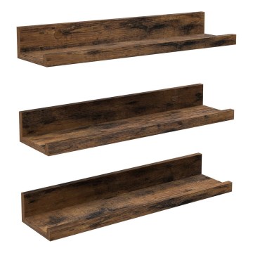 Sæt med 3 væghylder SHELFY 38x5x10 cm brun