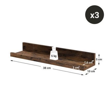 Sæt med 3 væghylder SHELFY, brun