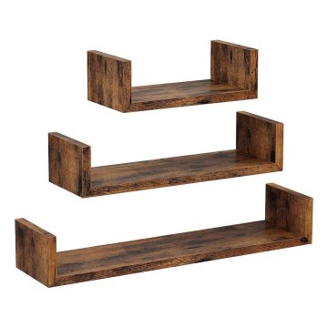 Sæt med 3 væghylder SHELFY i brun