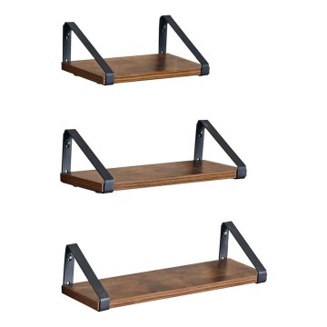 Sæt med 3 væghylder SHELFY i brun/sort