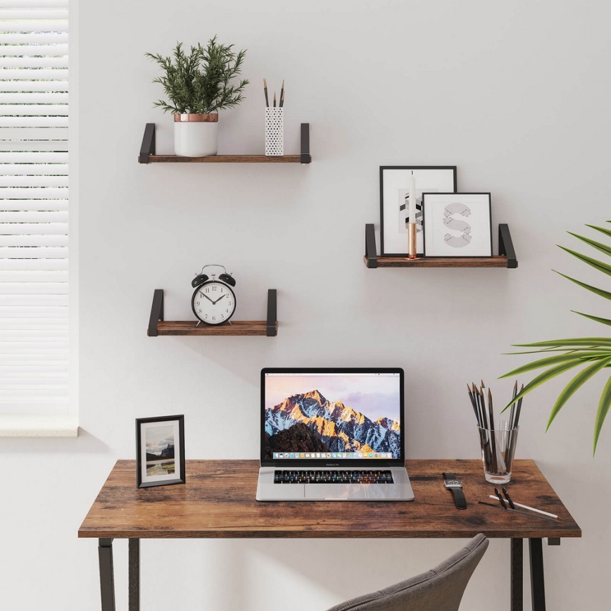 Sæt med 3 væghylder SHELFY i brun/sort