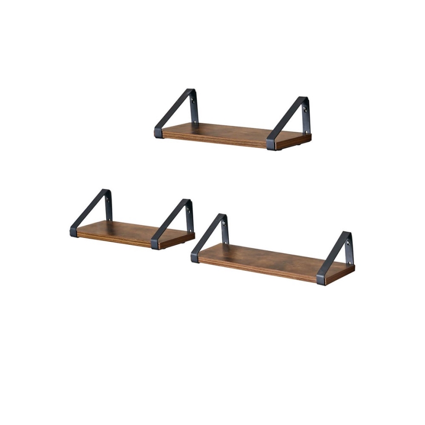 Sæt med 3 væghylder SHELFY i brun/sort