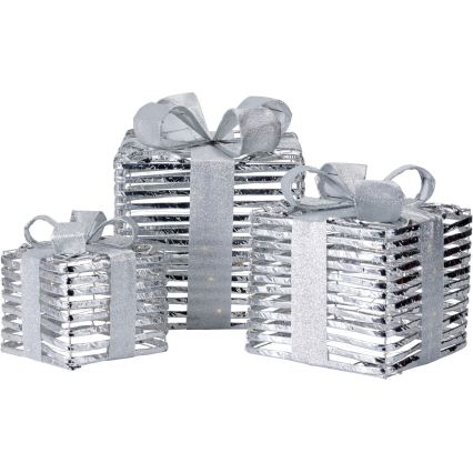 Sæt med 3 LED-juledekorationer 20xLED/2xAA + 30xLED/3xAA + 40xLED/3xAA varm hvid gaver/sølv