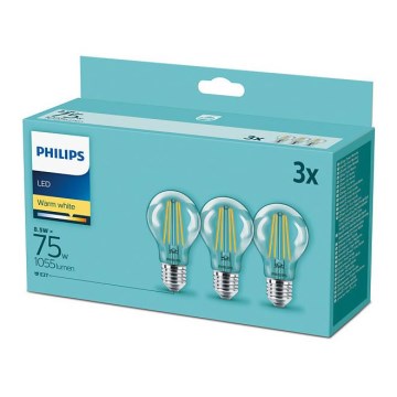 Sæt med 3x LED-pærer VINTAGE Philips E27/8,5W/230V 2700K