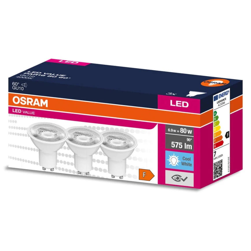 Sæt med 3x LED-reflektorpærer PAR16 GU10/6,9W/230V 4000K 60° - Osram