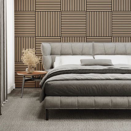 Sæt med 4 akustiske vægpaneler DANVIKEN 60x60 cm i egetræ