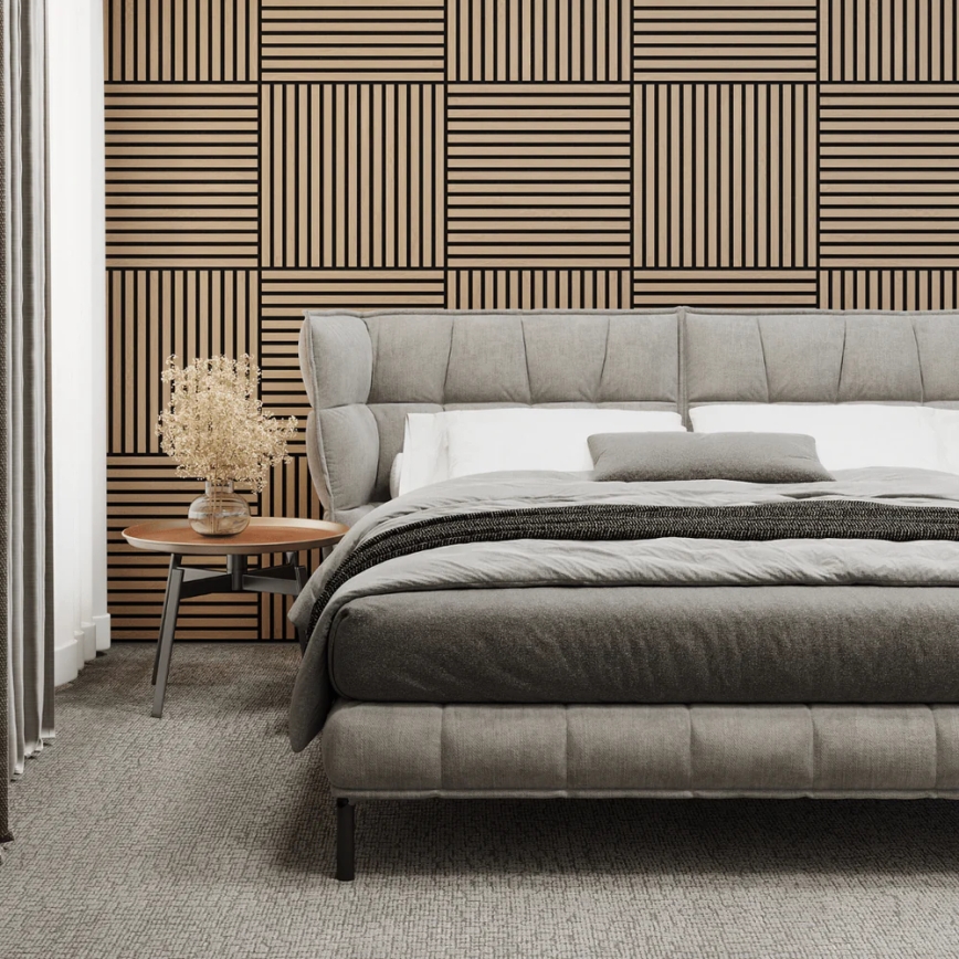 Sæt med 4 akustiske vægpaneler DANVIKEN 60x60 cm i egetræ