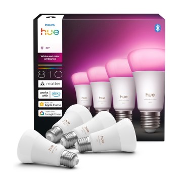 Sæt med 4 LED-dæmpbare pærer Philips Hue WHITE AND COLOR AMBIANCE E27/6W/230V 1000-20000K