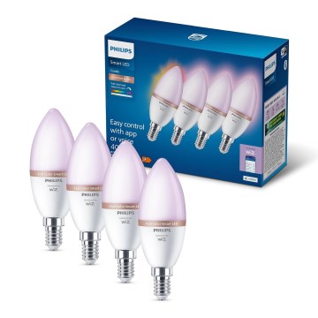 Sæt med 4 LED RGB-dæmpbare pærer Philips SMART C37 E14/5W/230V 2200–6500K