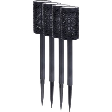 Sæt med 4 LED-solcellelamper DECOR, 1,2 V 150 mAh, 3000 K (varmhvid), 39 cm, IP44, sort