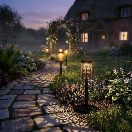Sæt med 4 LED-solcellelamper DECOR, 1,2 V 150 mAh, 3000 K (varmhvid), 39 cm, IP44, sort