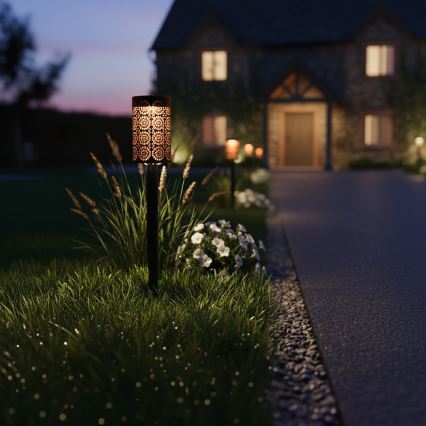 Sæt med 4 LED-solcellelamper DECOR, 1,2 V 150 mAh, 3000 K (varmhvid), 39 cm, IP44, sort