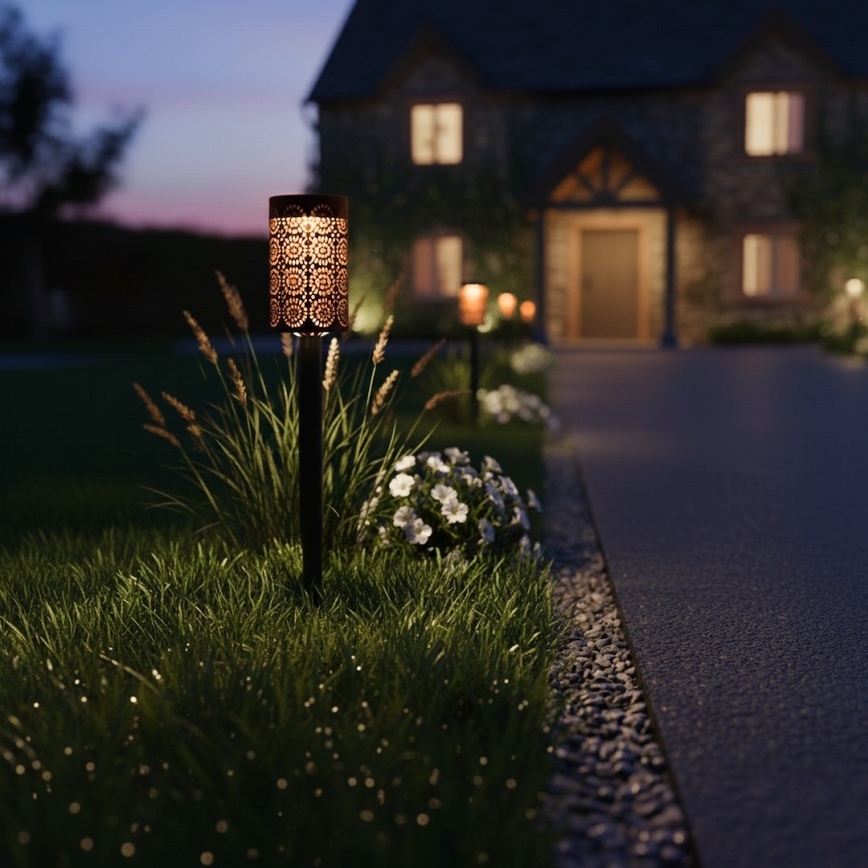 Sæt med 4 LED-solcellelamper DECOR, 1,2 V 150 mAh, 3000 K (varmhvid), 39 cm, IP44, sort