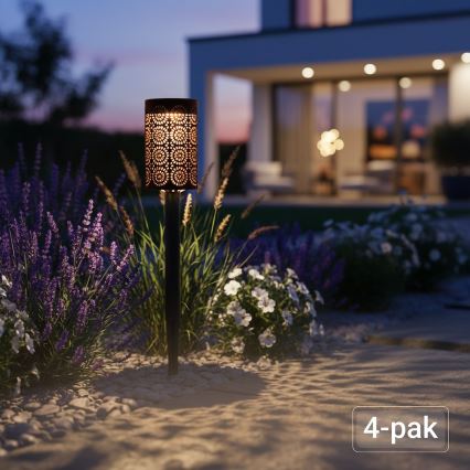 Sæt med 4 LED-solcellelamper DECOR, 1,2 V 150 mAh, 3000 K (varmhvid), 39 cm, IP44, sort